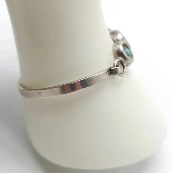 Vintage Sterling Silver Blue Turquoise Circle Eye Bangle Bracelet Mexico - Picture 4 of 8